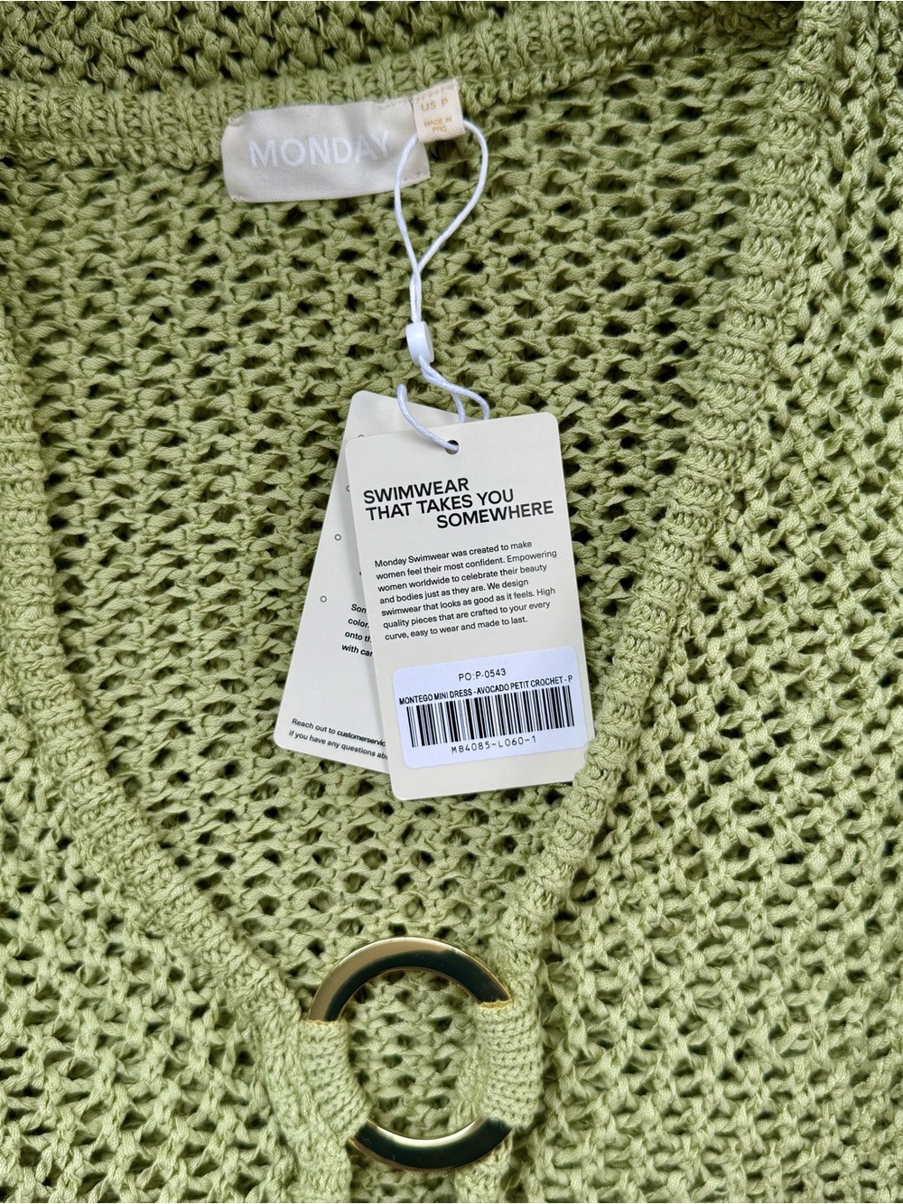 Monday Swim - MONTEGO MINI DRESS - IN AVOCADO PETIT CROCHET - BNWT - Picture 2 of 5